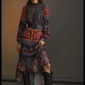 Farm Rio Anthropologie Maxi Dress Navy Lace Crochet Bohemian XS/S